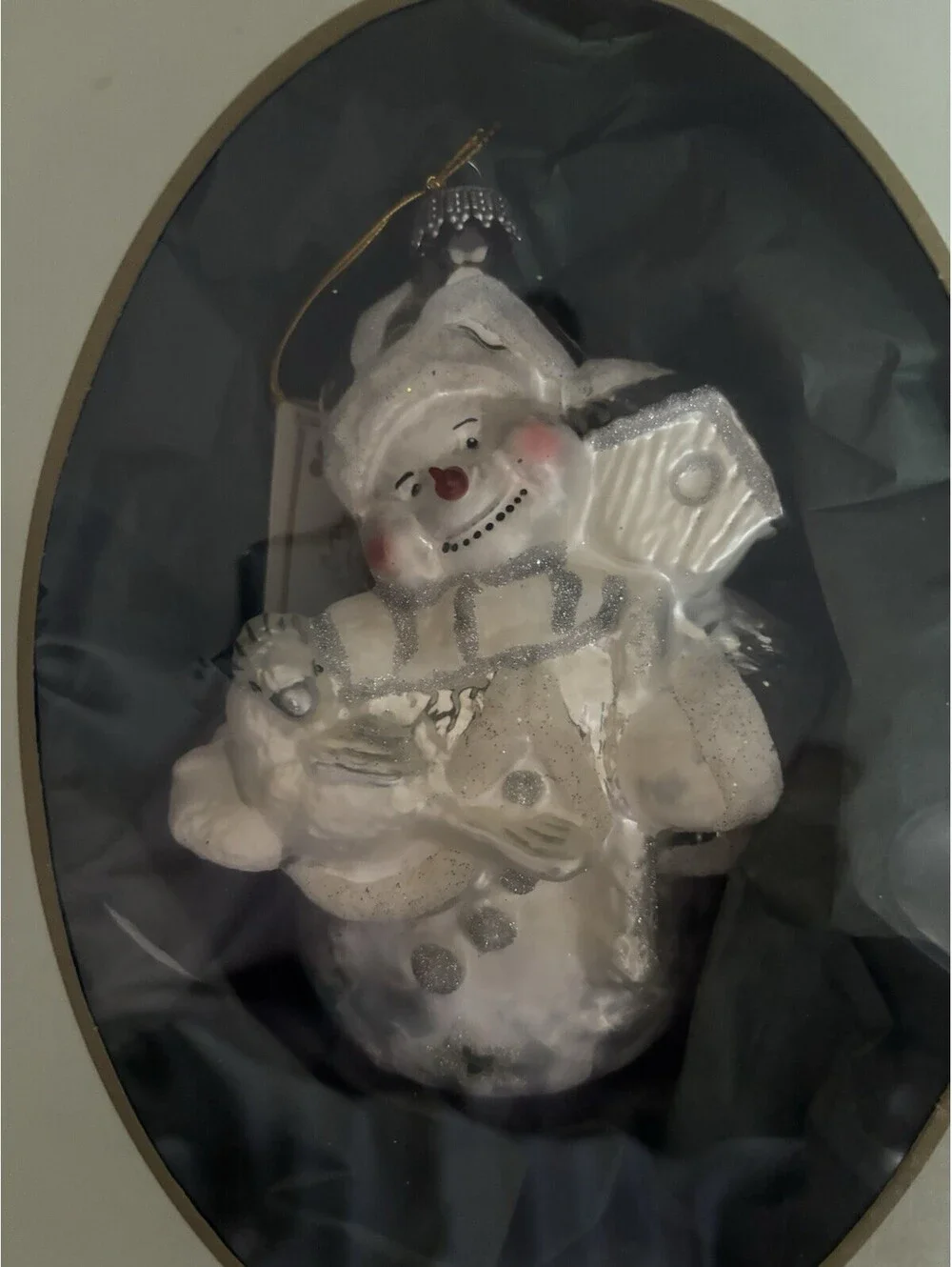 Krebs Lauscha Mouth Blown Glass Snowman Christmas Ornament Germany VTG